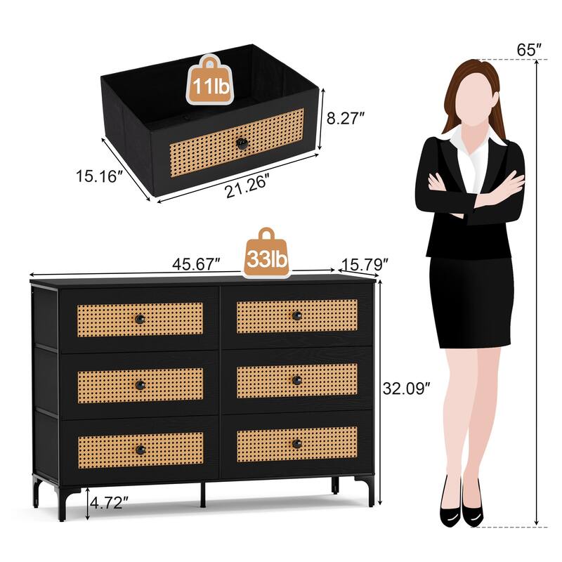 Wide Fabric Dresser 6 Drawer Dresser Storage Tower Unit