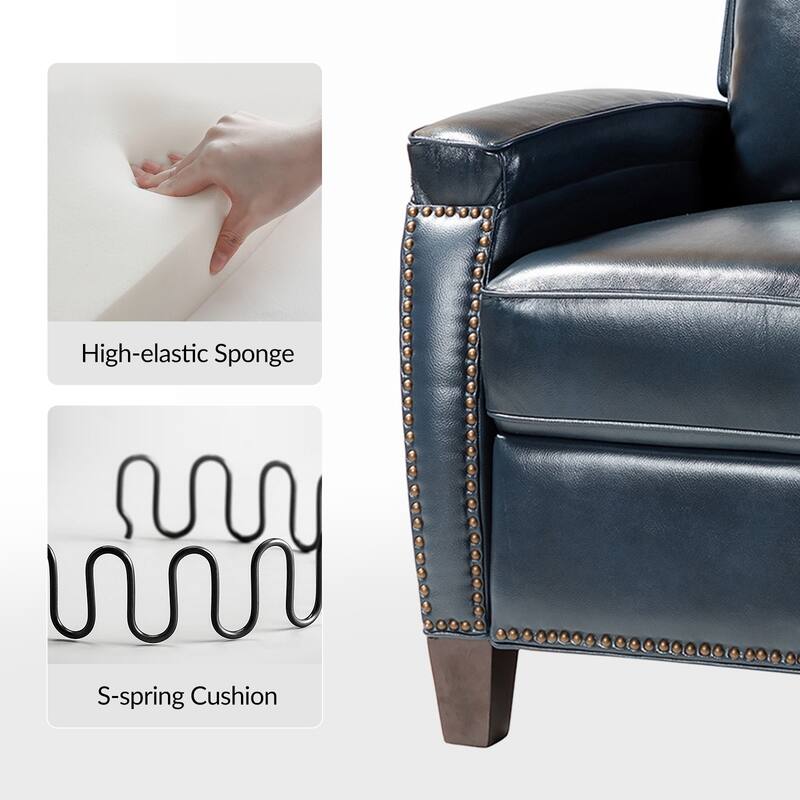 Gaspar Mid-Century Modern Genuine Leather Pushback Recliner with Wood legs Set of 2 by HULALA HOME
