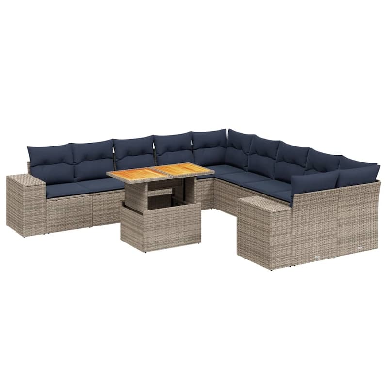 vidaXL Patio Sofa Set with Cushions Outdoor Furniture 11 Piece Poly Rattan - 24.4 x 24.4 x 27.2