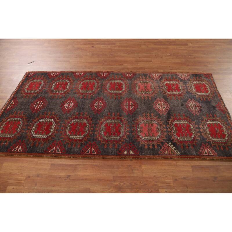 Distressed Geometric Balouch Persian Area Rug Handmade Wool Carpet - 3'6" x 6'9"