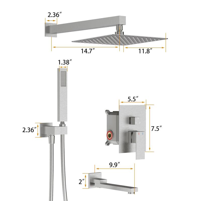 GIVINGTREE 12 inch Tub and Shower Faucet with Rough-In Valve - 12 inch