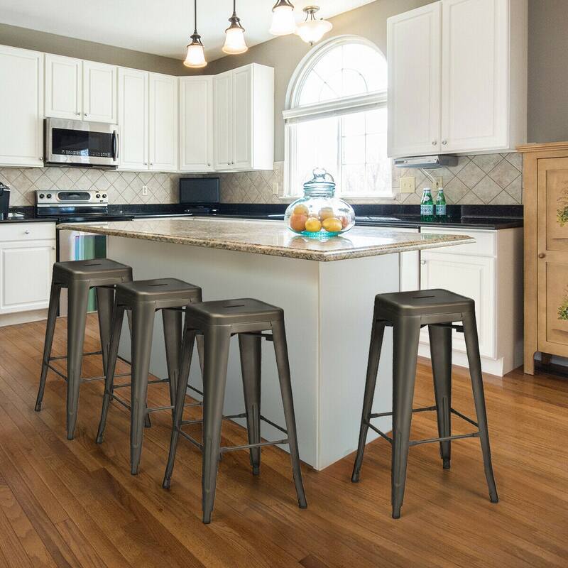 Costway Set of 4 Metal Bar Stools 30'' Bar Height Barstools Industrial