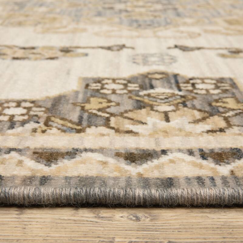 Adelaide Old World Medallions Tan/ Grey Wool Blend Area Rug-