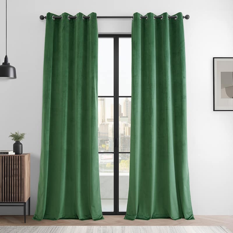 Exclusive Fabrics Basic Deluxe Velvet Curtains Pair - 2 Panels - Grommet Room Darkening Curtains - Green - 50 X 96