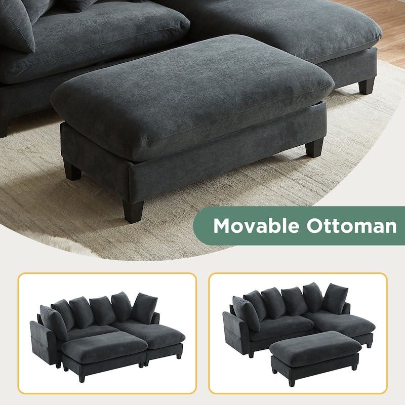 83 Inch L Shaped Sectional Sofa with Ottoman and 6 Throw Pillows, Modern Chenille Upholstered Sofa Couch with Storage Seating
