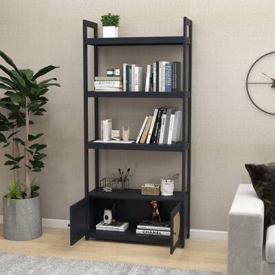 4-Tier Wooden Freestanding Bookcases with 2 Doors