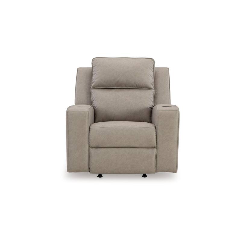 Livie Manual Rocker Recliner Chair, Cupholder, Beige Gray Faux Leather