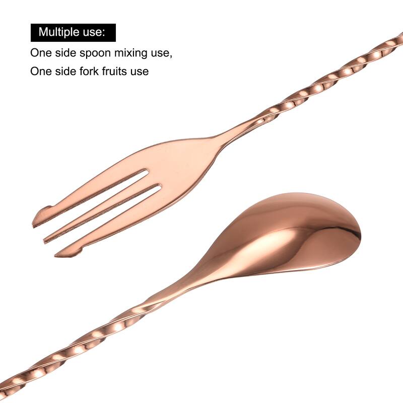 Bar Mixing Spoon, Stainless Steel Cocktail Spoon 16 Inch Spiral - Rose Gold