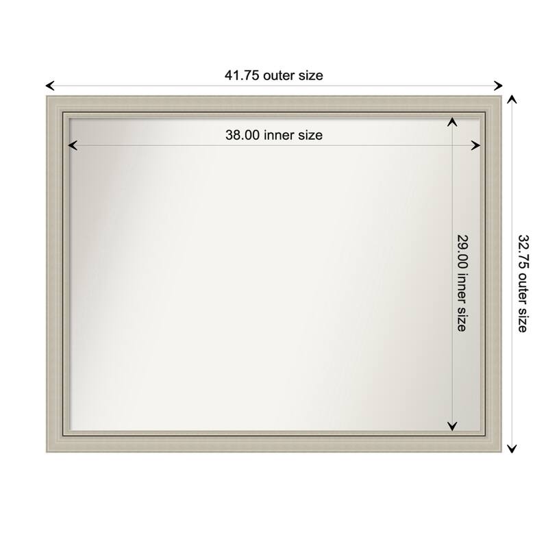 Romano Silver Narrow Framed Non-Beveled Custom Wall Mirror, Bathroom Vanity Mirror - Outer Size: 41.75 x 32.75