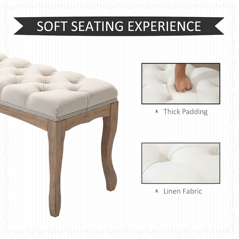 HOMCOM 43" Upholstered Entryway Bench, Linen Fabric Ottoman Stool