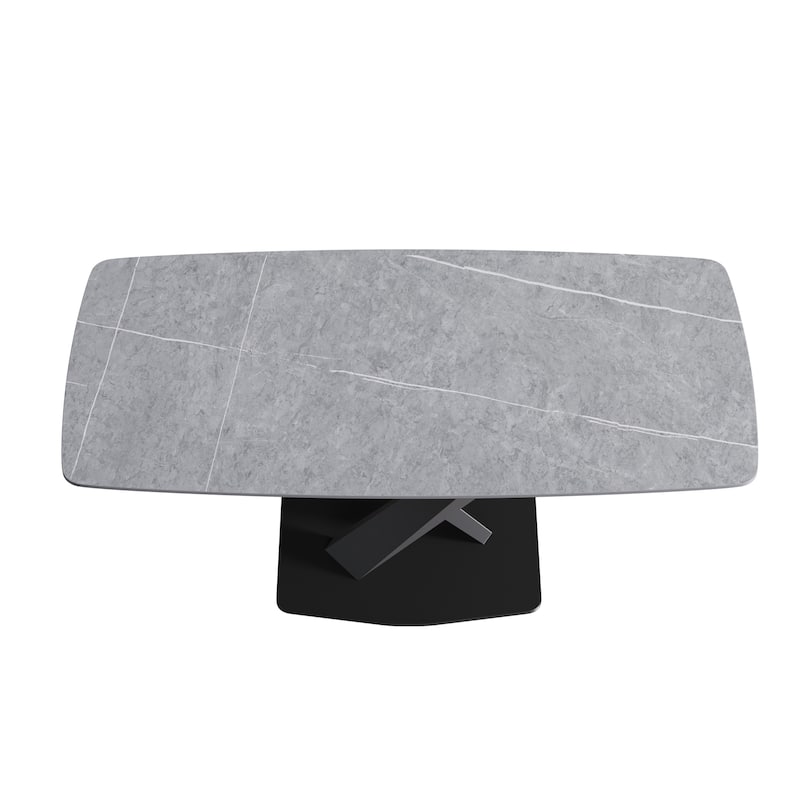 71" Modern Dining Table with Slate Stone Top and Metal Legs, Marble Dining Table