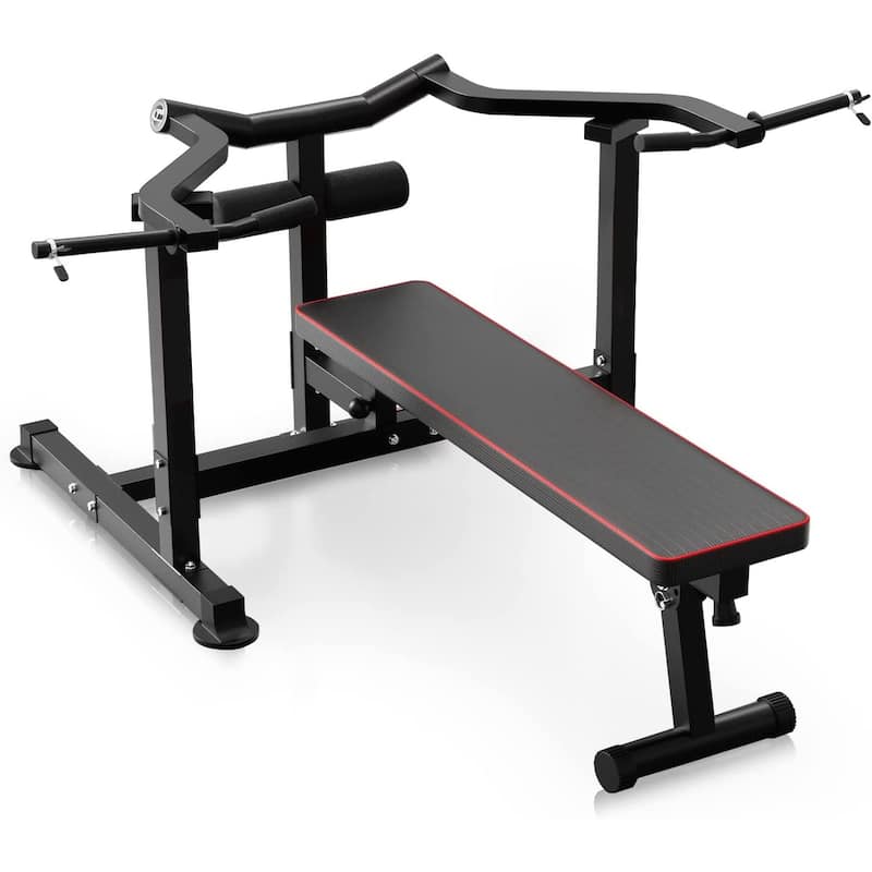 Zenova Bench Press Set Chest Press Machine with Independent Converging Arms and Dumbbell Rack - Black