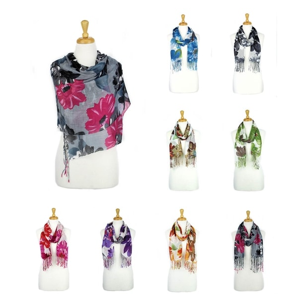 Women's Fashion Floral Soft Wraps Scarves - F2 Purple - Large. Opens flyout.