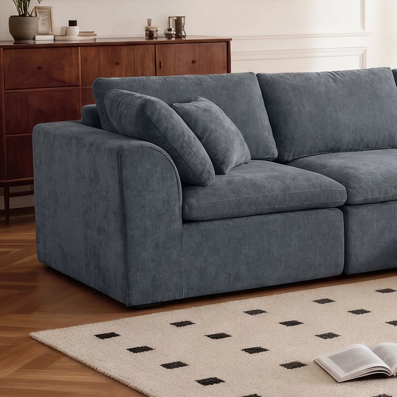 L-Shaped Chenille Sectional Sofa with Chaise Lounge, Living Room Modular Leisure Couch Chenille Sleeper Sofa