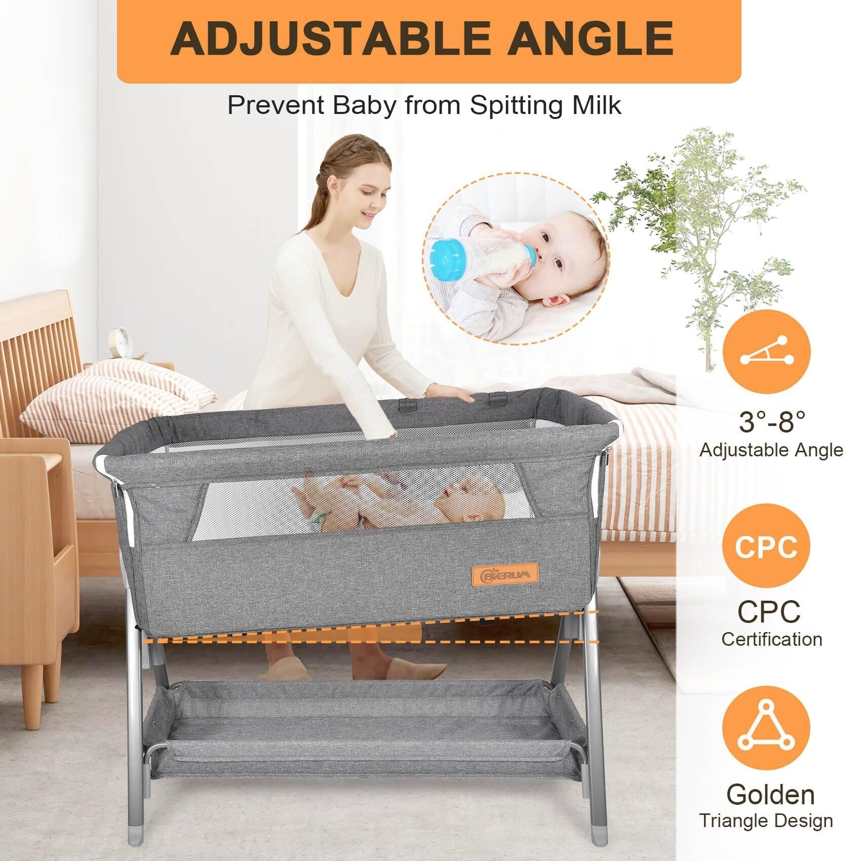 Baby Bassinet Portable Bedside Sleeper for Baby 7 Height Adjustable Bedside Bassinet with Wheels Mattress Included