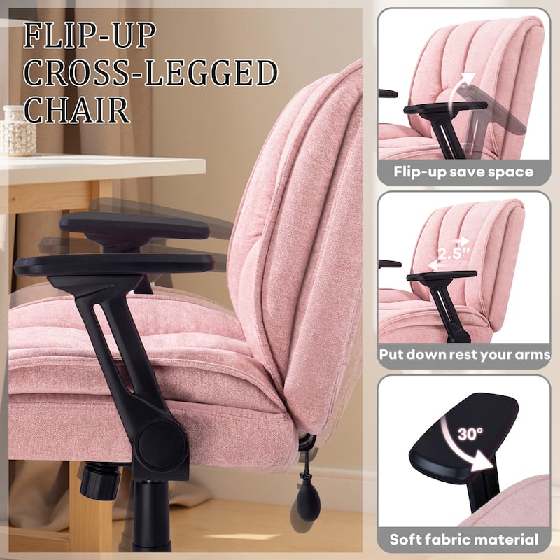 BOSSIN Criss Cross Office Chair with Flip-Up Arms - Wide Seat Desk Chair with Dynamic Airbag Lumbar Support & Wheels