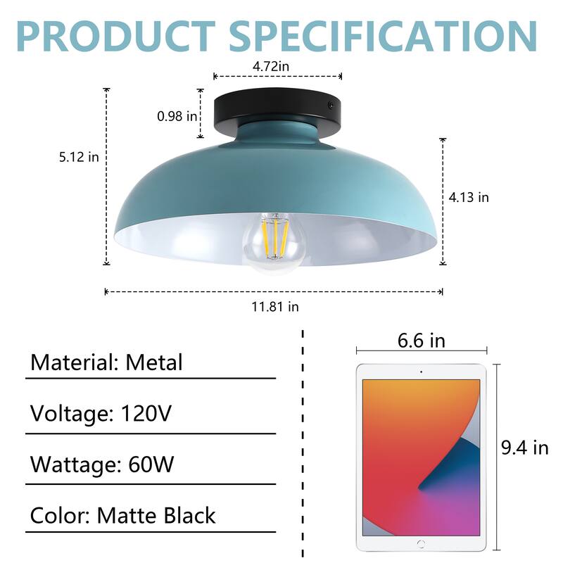 Semi Flush Mount Ceiling Light, Modern Ceiling Light Fixture for Kitchen Island Dining Room Foyer Hallway Porch Barn Loft