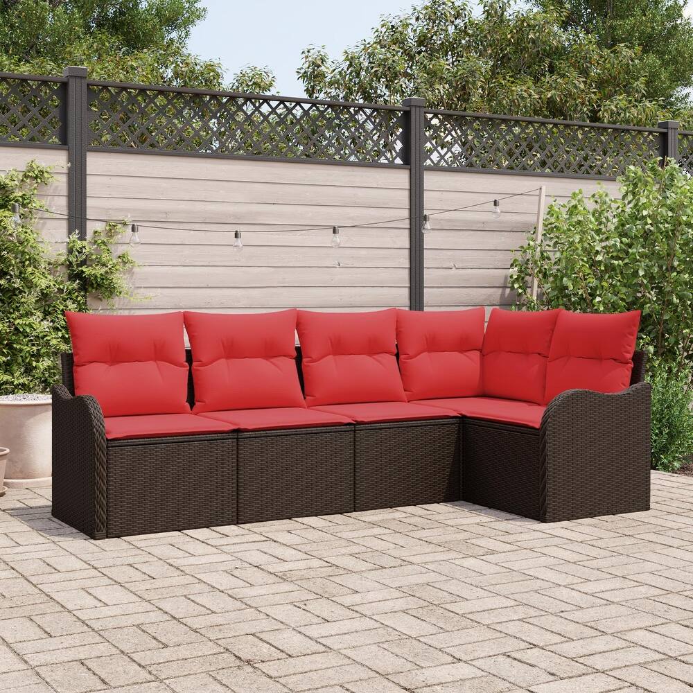 vidaXL 5/6 Garden Sofa Set with Cushions Black/Brown/Grey Poly Rattan - 91.5 x 48.2 x 27.2