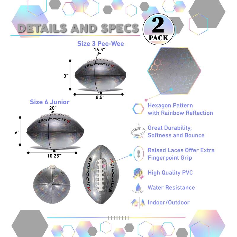 Barocity Footballs for Kids - 2 Training Balls Silver Size 3 & Size 6