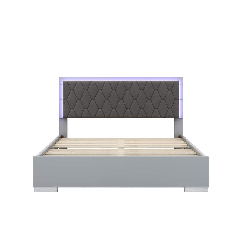 Queen Size Upholstered Bed with LED Light