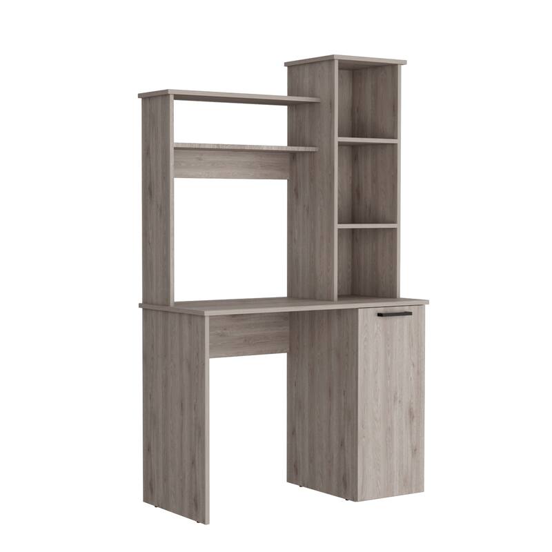 Contemporary Writing Desk with Spacious Work Surface, Hutch Storage, and Stylish Shelves for Home Office Organization