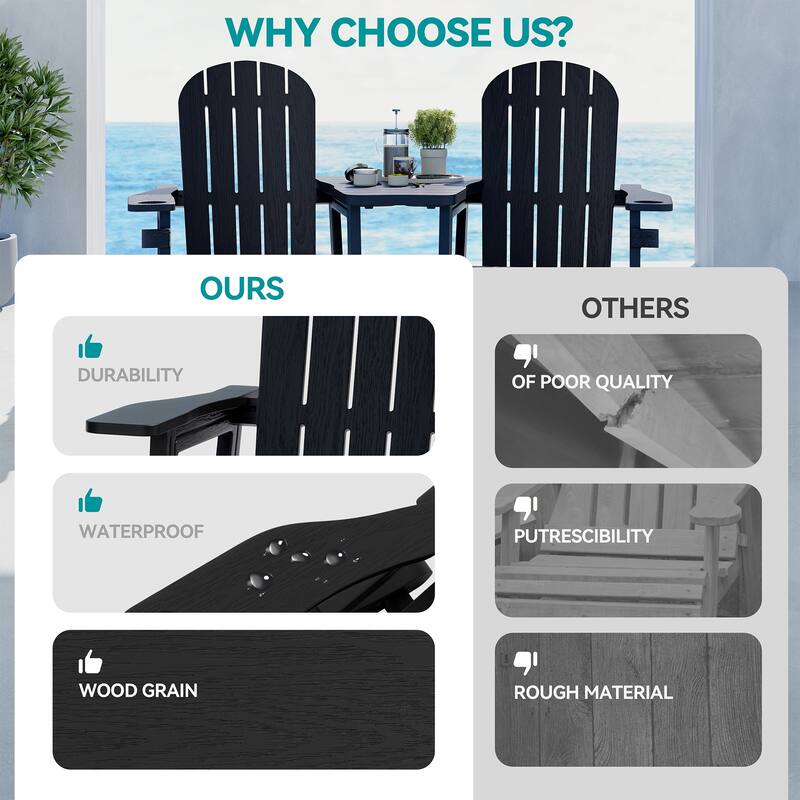 Outdoor All Weather Adirondack Chairs with Movable Footrests, Set of 5/3.