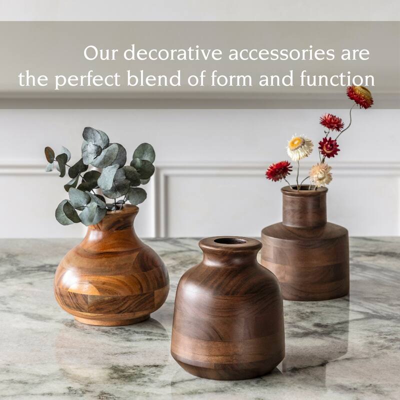 over&back 100% Acacia Wood Vases for Faux or Dried Florals Set of 3