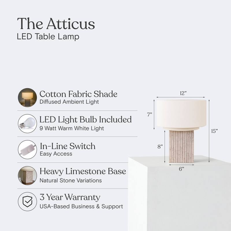 Brightech Atticus LED Natural Beige Stone Modern Industrial Square Dimmable Bedside Nightstand Desk Lamp