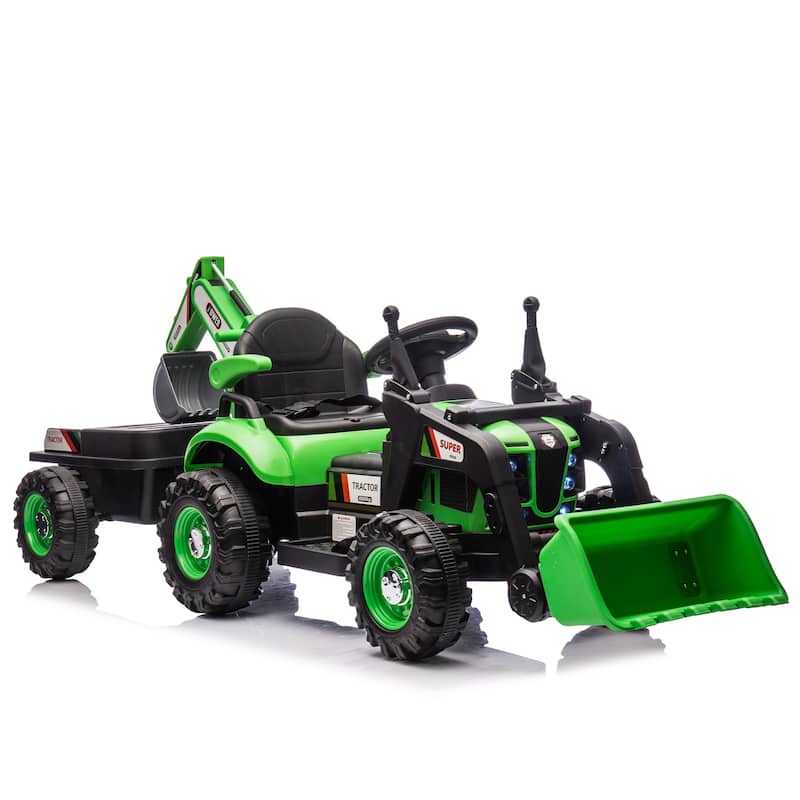 24V Kids Ride-On Electric Tractor Toy with 4-in-1 Construction Attachments w/Parent Remote Control,3-Speed Adjustable