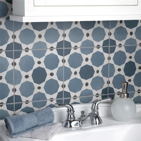 SomerTile Caprice Colours Sapphire Encaustic 7.86" x 7.86" Porcelain Floor and Wall Tile