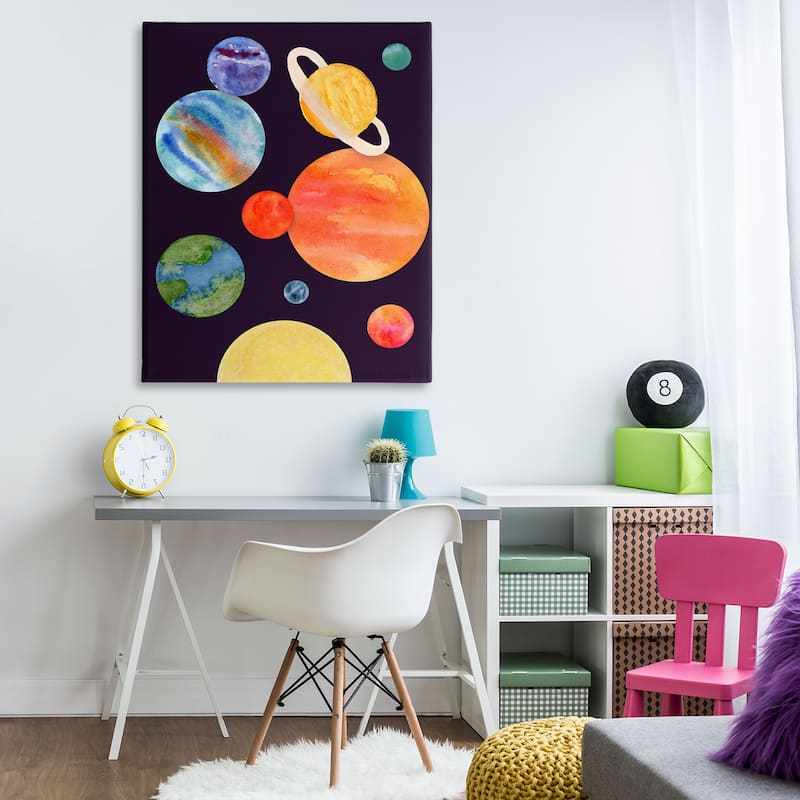 Stupell Watercolor Planets on Black Canvas Wall Art Design By Corinne Rose Designs