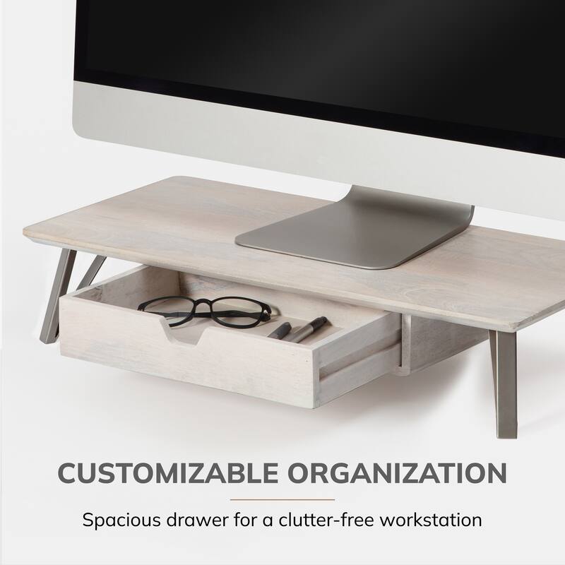 Jani Wood Monitor Stand Riser Desk - Ergonomic Design Stand, Desktop Organizer Table for Home, Office Workspace, Gaming Desk