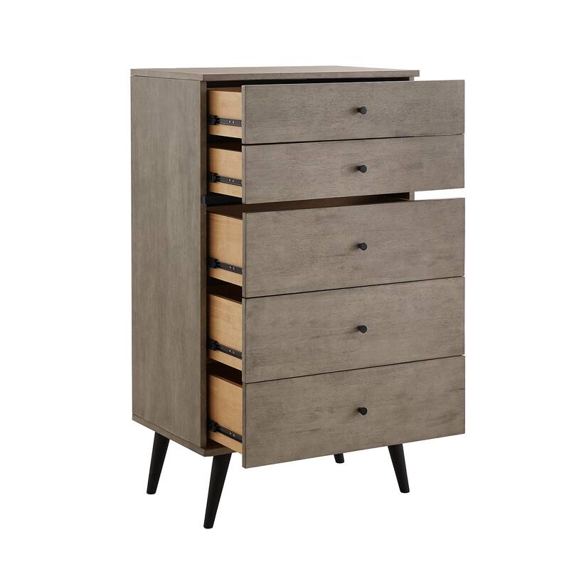 Noe Mid-Century Grey Finish 5-Drawer Chest by iNSPIRE Q Modern