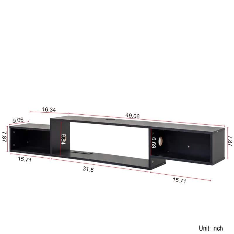 65.35-Inch Wall-Mounted Floating TV Stand – 20-Color RGB LED Backlighting & Built-in Wireless Charging Station