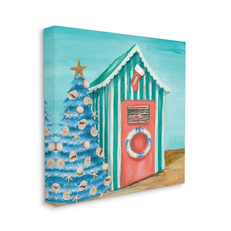 Stupell Nautical Shell Blue Christmas Tree Striped Beach Tent Canvas Wall Art
