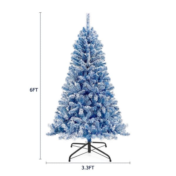 Eureka 6FT Blue Flocked Christmas Tree, Artificial Prelit Hinged Xmas