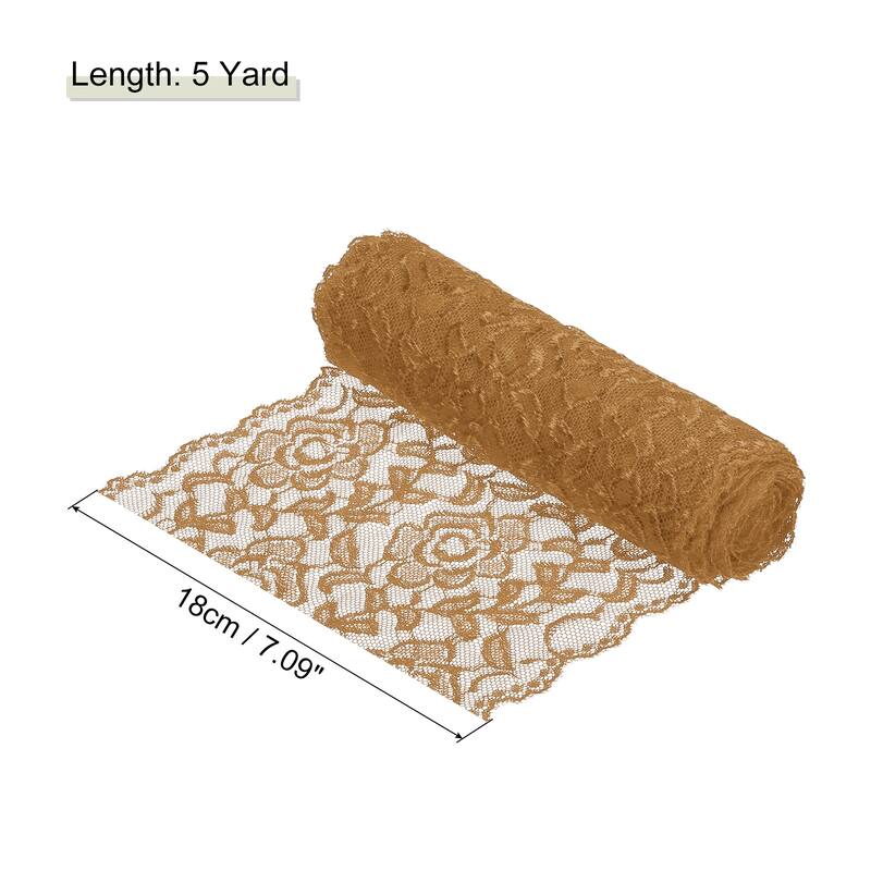 7 Inch Wide 5 Yard Lace Ribbon Floral Pattern Lace Trim Ribbon - Brown