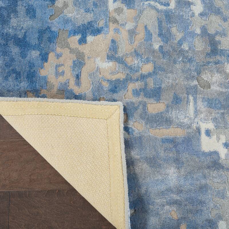 Nourison Prismatic Shimmering Carved Blue Ivory Abstract Area Rug