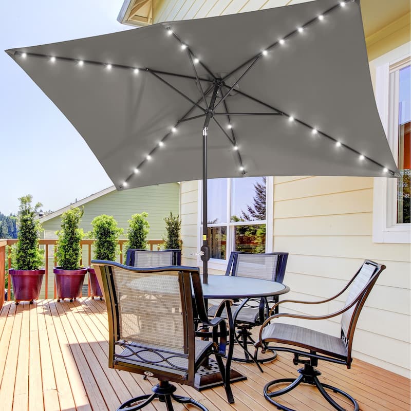 BONOSUKI LED 10 x 6.5ft Outdoor Umbrellas Patio Market Table Umbrellas - Grey