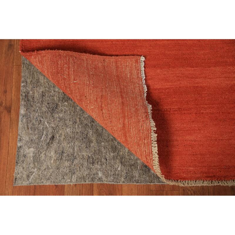 Striped Orange Gabbeh Modern Area Rug Hand-Knotted Wool Carpet - 6'6" x 9'10"