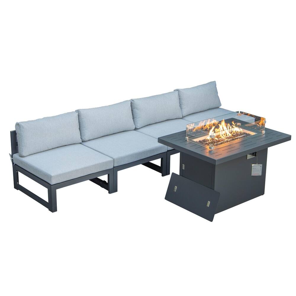 Chelsea Modern 5-Piece Outdoor Conversation Set with Rust-Proof Aluminum Frame & All-Weather Sectional & Coffee Table