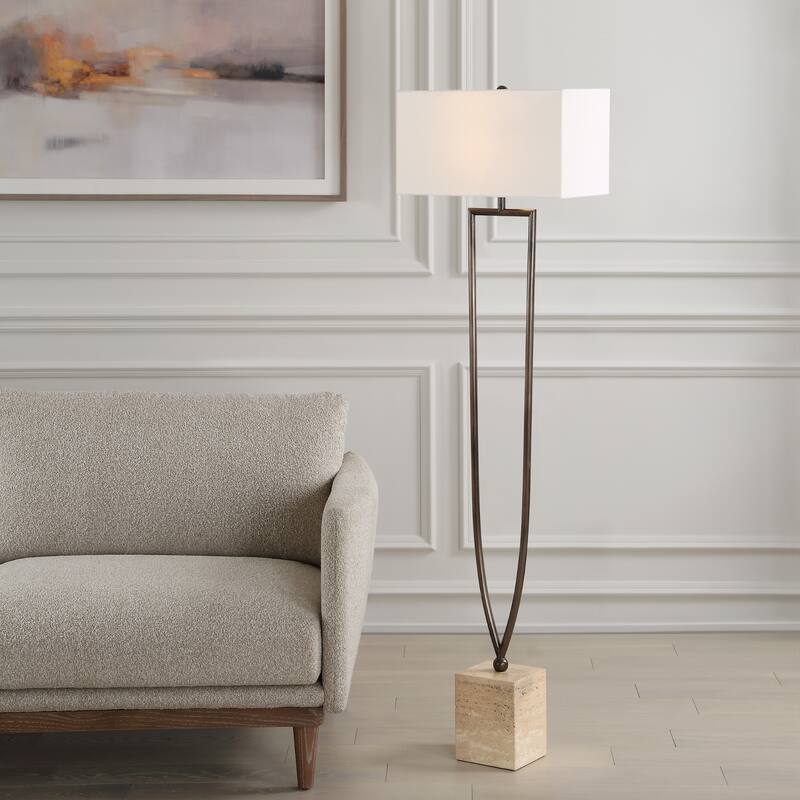 Fork Floor Lamp with Rectangular Drum Shade - 64" - Bronze and Beige
