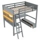 preview thumbnail 18 of 22, Solid Wood Loft Bed with Bulit-in Desk and LED Light, Full Size Loft Bedframe with Storage Bench, Shelves, 2 Drawers & USB Port