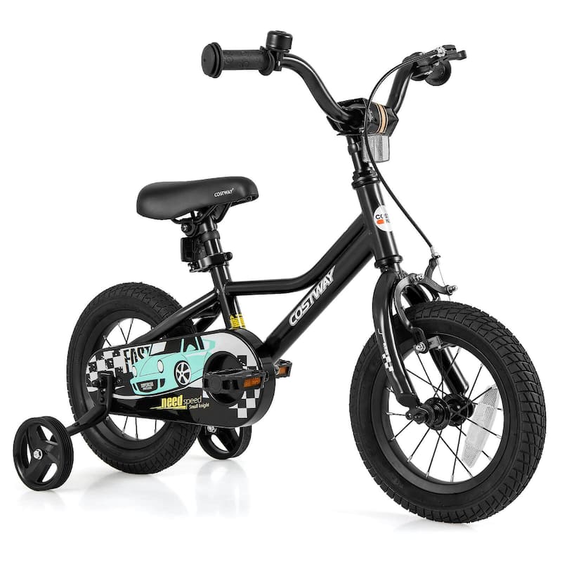 12"/14"/16"/18" Kids Training Bike Sporty Bicycle w/Removable Wheels - Black - 12-inch