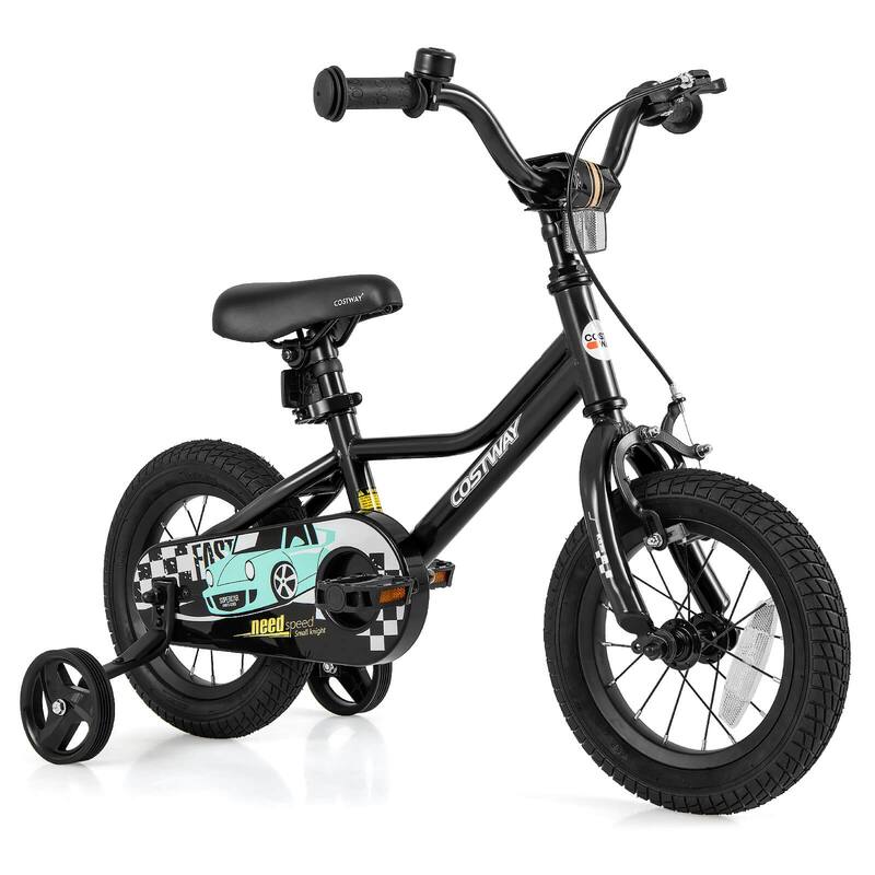 Costway 12"/14"/16"/18" Kids Training Bike with Removable Training - 12" Black - 12 inch