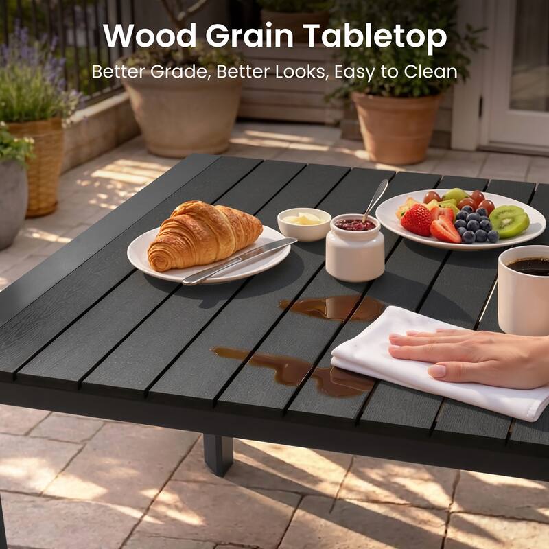 7-Piece Outdoor Patio Dining Set Rectangle Dining Table with Umbrella Hole and Stackable Chairs