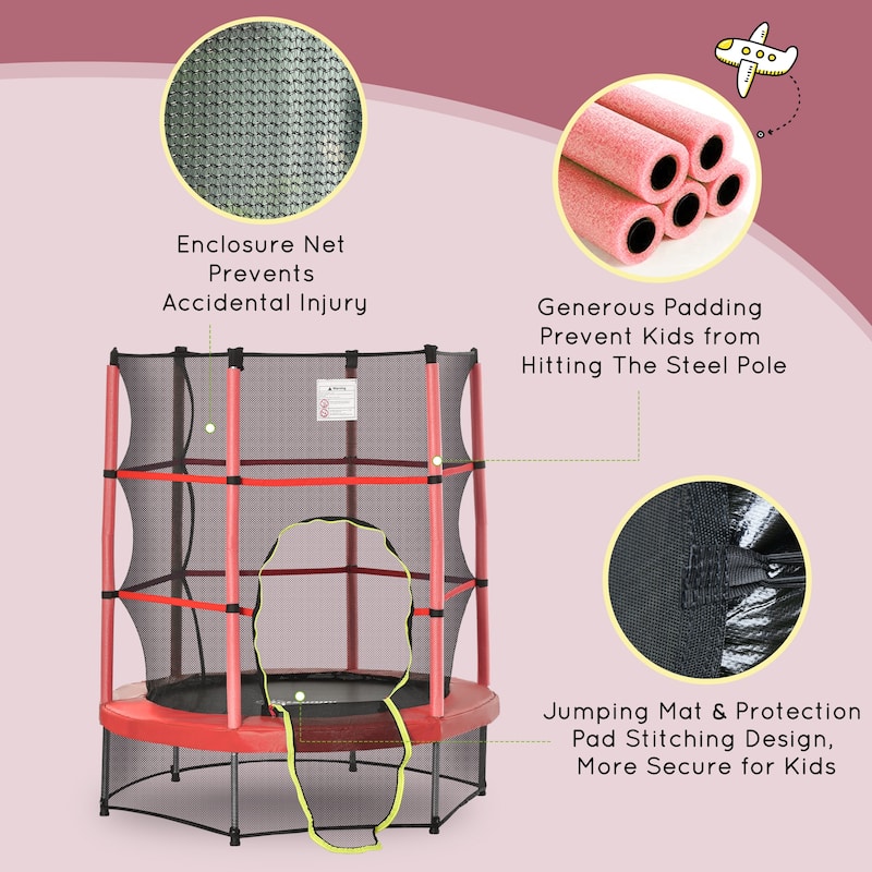 Outsunny 5' Diameter Kids Trampoline with Net for Indoors & Outdoors, Ages 3 to 6