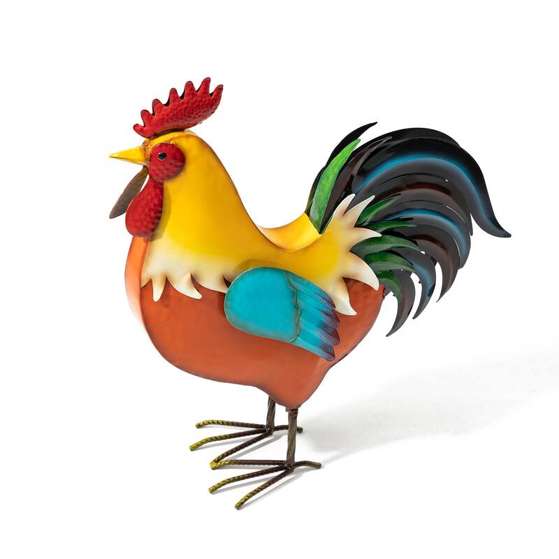 21"H Metal 3D Vibrant Standing Rooster Garden Statue by Glitzhome