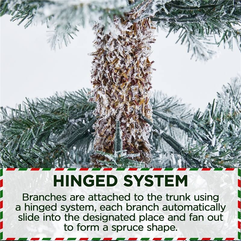 Yaheetech Snow Flocked Artificial Christmas Tree with Lights for Home Party, Green