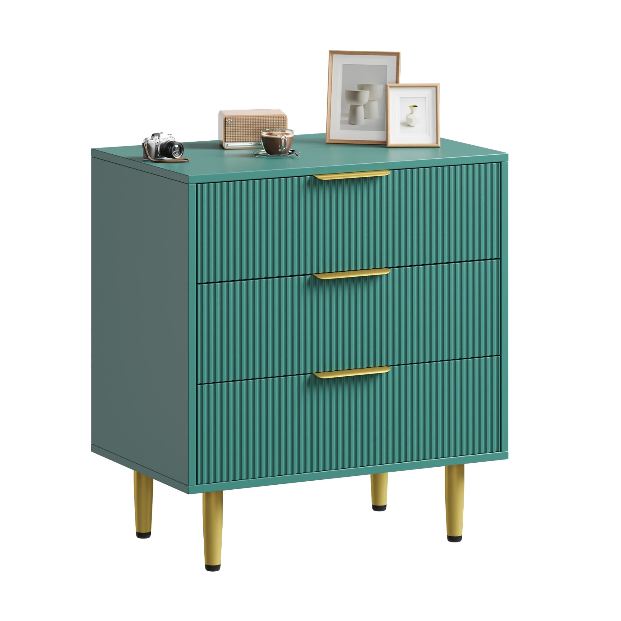 Modern Fluted Drawer Dresser, Wood Chest of Drawers with Metal Handles & Legs, Storage Organizer